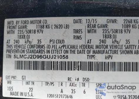 2016 Lincoln Mkc Select из США, поврежденный, VIN 5LMCJ2D96GUJ21058